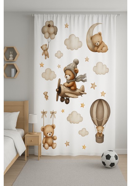 Ayıcıklı Çocuk Odası Çift Kanatlı Fon Perde