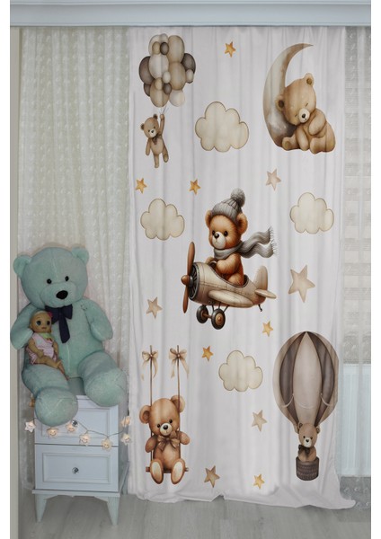 Ayıcıklı Çocuk Odası Çift Kanatlı Fon Perde fiyatları
