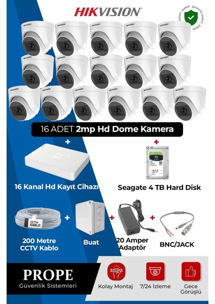 Hıkvısıon 16 Kameralı Dome Full Sistem Paketi