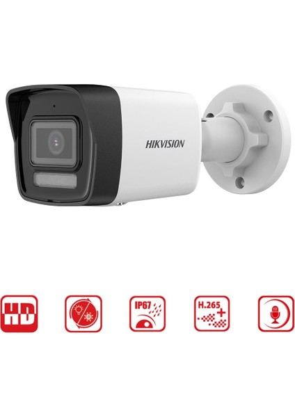 Hıkvısıon DS-2CD1043G2-LIUF 4mpix, 2,8mm Lens, H265+, 30MT Gece Görüşü, Hybrid Light, Sd Kart,dahili Mikrofon, Poe, Bullet Ip Kamera