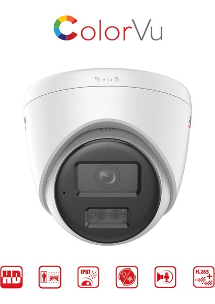 Hıkvısıon DS-2CD1327G2H-LIUF, 2mpix, 2.8mm Lens, H265+, 30MT Gece Görüşü, Color Vu, Smart Hybrid Light, Full Time Color, Dahili Mikrofon, Dome Ip Kamera
