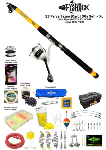 22 Parça Sazan (Carp) Olta Seti Xl - 3.60MT / 50-100GR