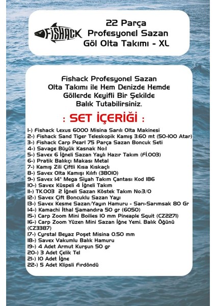 22 Parça Sazan (Carp) Olta Seti Xl - 3.60MT / 50-100GR fiyatları