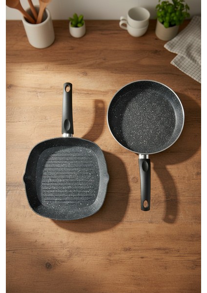 Carolin 2 Parça Grill Tava Seti Gri