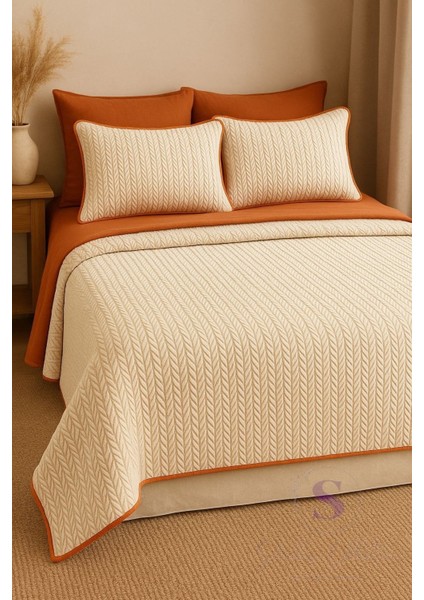 Turuncu-Krem Örgü Desen Çift Kişilik Nevresim Takımı (Pike Tkm) fiyatları