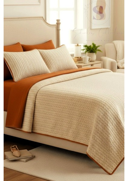 Turuncu-Krem Örgü Desen Çift Kişilik Nevresim Takımı (Pike Tkm) modelleri