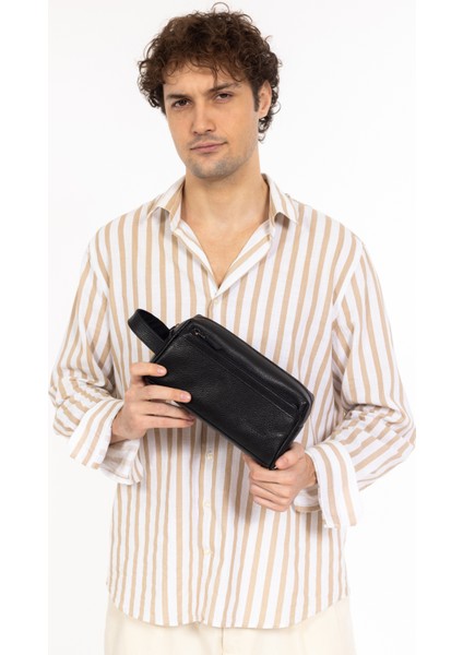 Erkek Hakiki Deri Portföy El Çantası – Fermuarlı, Çok Bölmeli, Premium