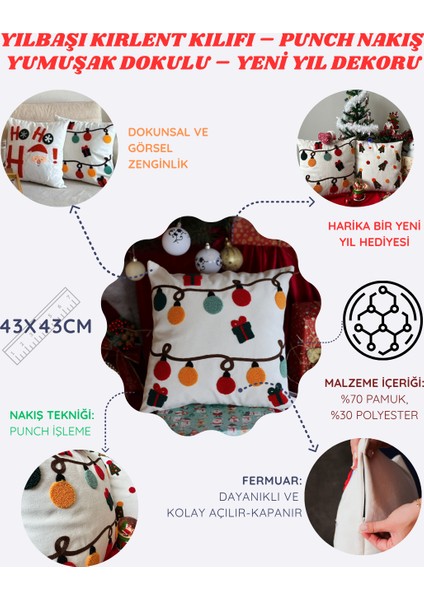 Yılbaşına Özel Lambalı Punch Işlemeli Kırlent Kılıfı fiyatları