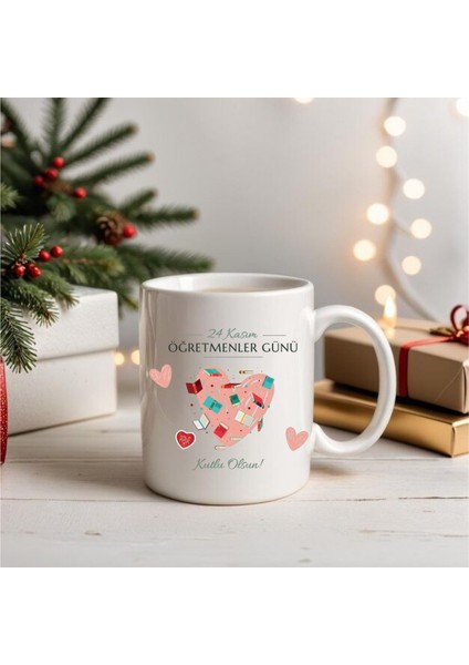 24 Kasım Öğretmenler Günü Kalpli Kupa Bardak Isim Yazılabilir