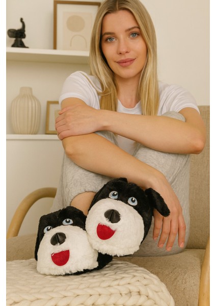 Köpekli Peluş Unisex Hayvanlı Panduf Ev Ayakkabısı Pufidik