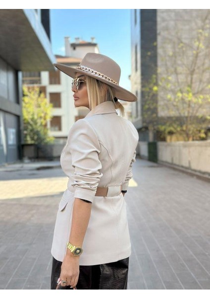 9642 Kemerli Blazer Ceket Taş modelleri