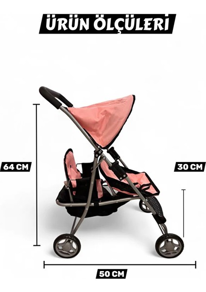 Katlanabilir Metal Dayanıklı Gövde 64 cm Tenteli Gölgelikli Oyuncak Bebek Arabası 3 Tekerli fiyatları