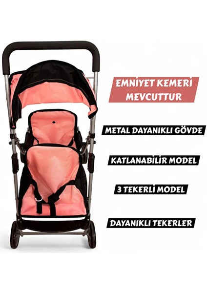 Katlanabilir Metal Dayanıklı Gövde 64 cm Tenteli Gölgelikli Oyuncak Bebek Arabası 3 Tekerli modelleri