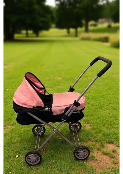 Katlanabilir Metal Dayanıklı Gövde 64 cm Tenteli Gölgelikli Oyuncak Bebek Arabası 3 Tekerli