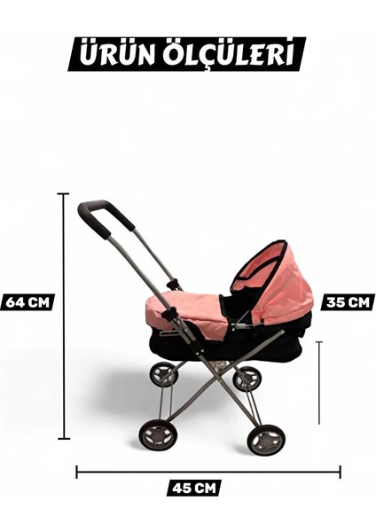 Katlanabilir Metal Dayanıklı Gövde 64 cm Tenteli Gölgelikli Oyuncak Bebek Arabası 3 Tekerli modelleri