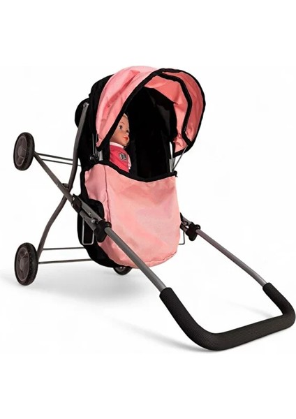 Katlanabilir Metal Dayanıklı Gövde 64 cm Tenteli Gölgelikli Oyuncak Bebek Arabası 3 Tekerli