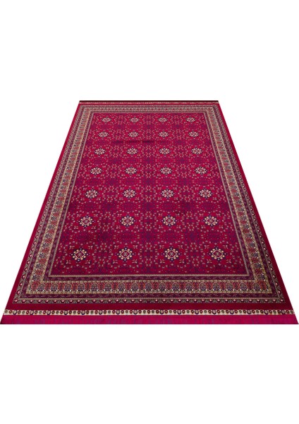 Sateen Afghan SFG03 Red Afgan Desenlerine Sahip Hav Vermez Yıkanabilir Kaymaz Tabanlı Makine Halısı