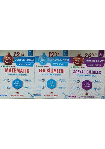 Nartest Yayınevi 7. Sınıf Nar Tanesi Matematik+Fen 12 Li Deneme Sınavı+ Sosyal Bilgiler 24 Lü Deneme Sınavı
