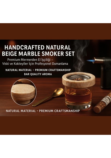 Bej Mermer Kokteyl Tütsüleme Seti(Çelik Süzgeç,tütsü Talaşı,pürmüz,gold Kaşık) modelleri