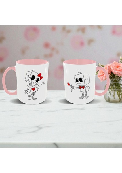 Sevgili Kupaları Çift Kupaları 2'li Set Tatlı Kupalar Pembe Kupa Sevgiliye Hediye