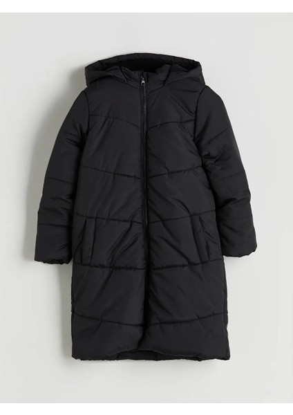 Lcw Eco Siyah Kapüşonlu Kız Çocuk Mont