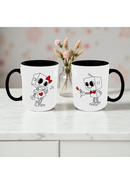 Sevgili Kupaları Çift Kupaları 2'li Set Tatlı Kupalar Siyah Kupa Sevgiliye Hediye