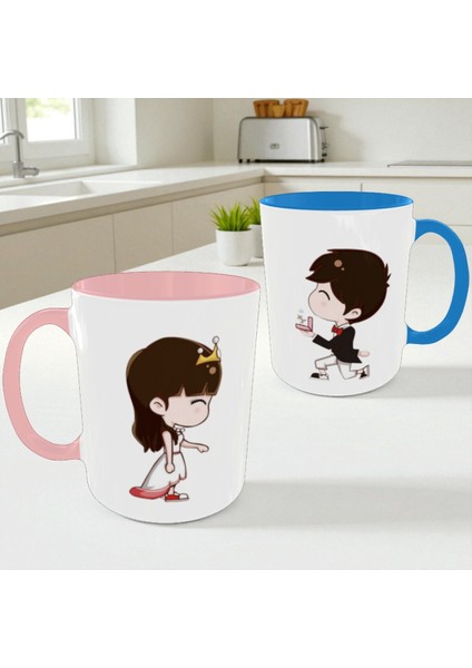 Prenses ve Prens Kupa Seti | Romantik Sevgili Kupası | Evlilik Teklifi Tasarımlı Hediyelik