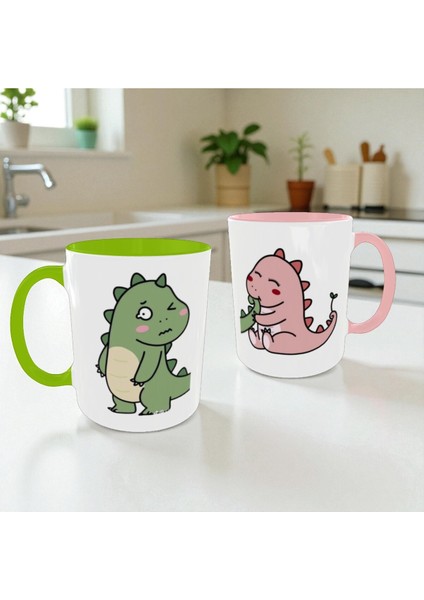 Dinozor Temalı Sevgili Kupası | Sevimli Karikatür Ikili Kupa | Romantik Hediyelik Bardak Seti modelleri