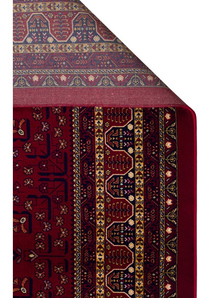 Sateen Afghan SFG03 Red Afgan Desenlerine Sahip Hav Vermez Yıkanabilir Kaymaz Tabanlı Makine Halısı fiyatları