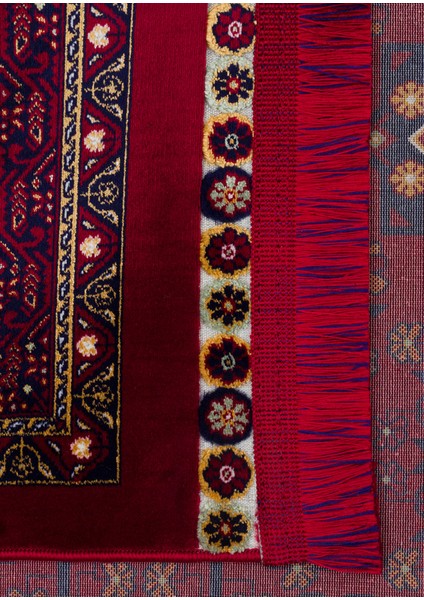Sateen Afghan SFG03 Red Afgan Desenlerine Sahip Hav Vermez Yıkanabilir Kaymaz Tabanlı Makine Halısı indirimleri