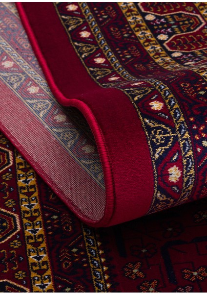 Sateen Afghan SFG03 Red Afgan Desenlerine Sahip Hav Vermez Yıkanabilir Kaymaz Tabanlı Makine Halısı
