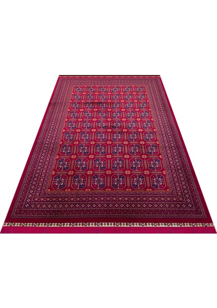 Sateen Afghan SFG03 Red Afgan Desenlerine Sahip Hav Vermez Yıkanabilir Kaymaz Tabanlı Makine Halısı indirimleri