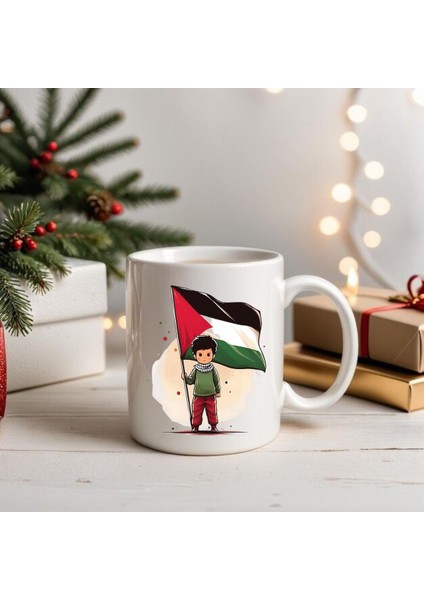 Özgür Filistin Temalı Kupa Bardak Bayrak Tasarımlı Filistin Kupa