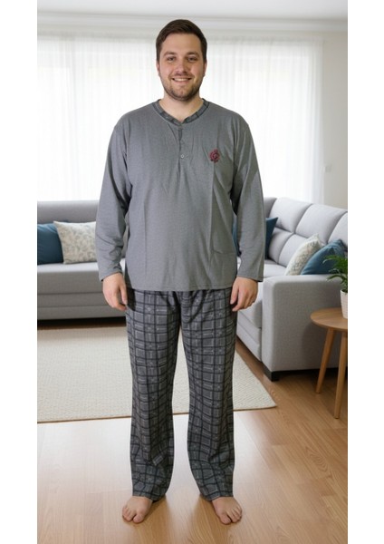 Altı Ekoseli Gri Erkek Pijama Takımı