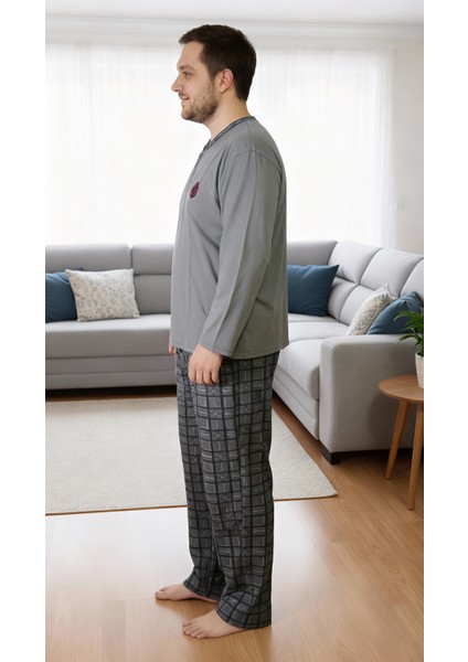 Altı Ekoseli Gri Erkek Pijama Takımı modelleri