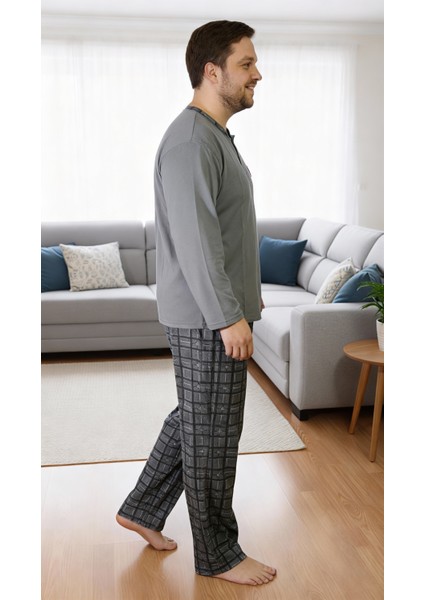 Altı Ekoseli Gri Erkek Pijama Takımı fırsatları