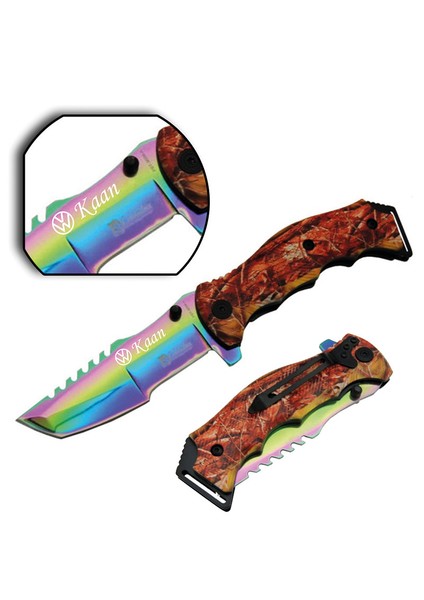 Kişiye Özel Isimli Columbia Araç Baskılı Columbia Tanto Çakı FST-3039-A 23 cm Gökkuşağı Kamp Cep Çakı Bıçak