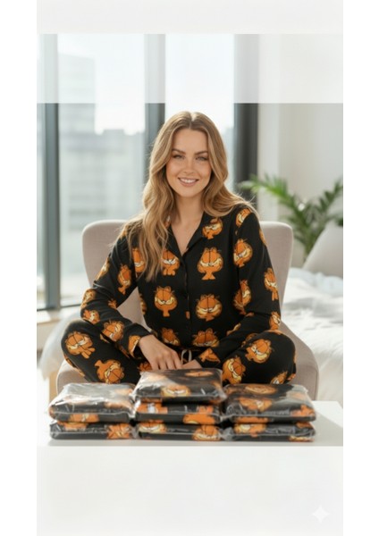 Garfield Desenli Kadın Pijama Takımı