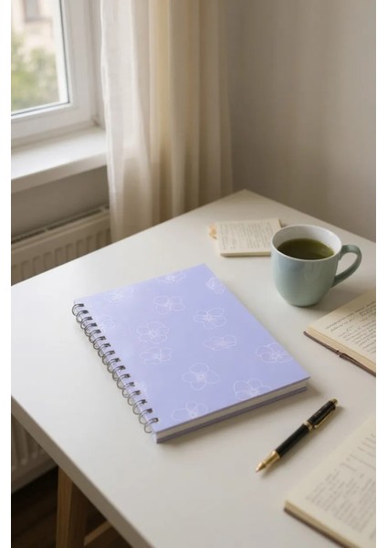 Isim Yazılabilir A5 Kareli Spiralli Defter | El Yapımı, 96 Yaprak, Ivory Kâğıt - Eflatun Çiçekli modelleri