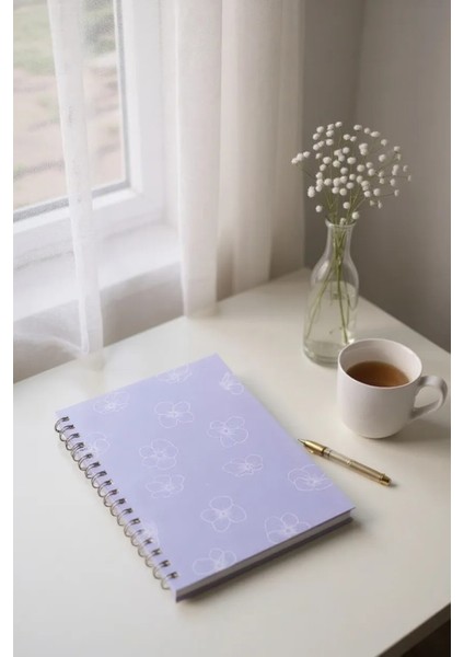 Isim Yazılabilir A5 Kareli Spiralli Defter | El Yapımı, 96 Yaprak, Ivory Kâğıt - Eflatun Çiçekli indirimleri