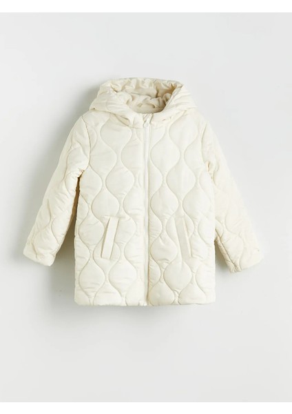 Lcw Eco Ekru Kapüşonlu Kapitone Desenli Kız Çocuk Mont