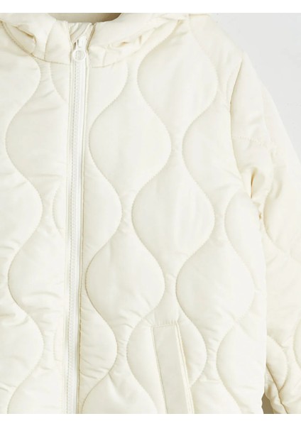 Lcw Eco Ekru Kapüşonlu Kapitone Desenli Kız Çocuk Mont modelleri