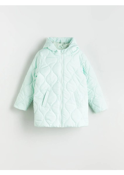 Lcw Eco Yeşil Kapüşonlu Kapitone Desenli Kız Çocuk Mont