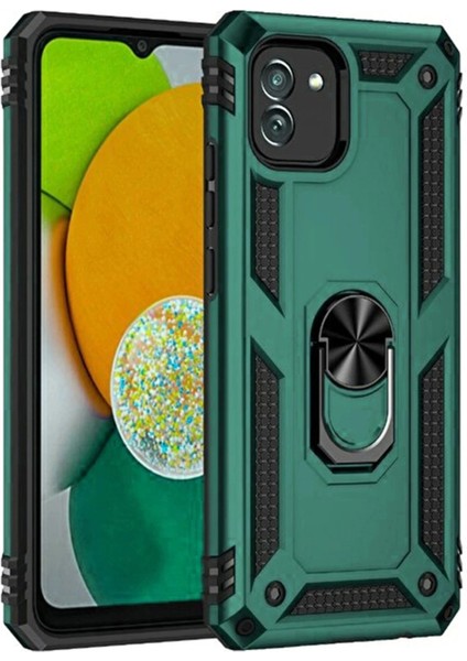 Samsung Galaxy A03 Kılıf Sofya Yüzüklü Silikon Kapak - Yeşil
