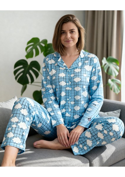 Bulut Desenli Pamuklu Pijama Takımı