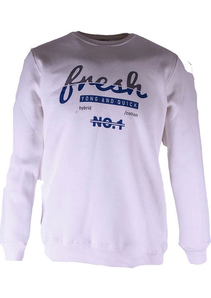 0 Yaka 3 Ip Ekru Erkek Sweatshirt Fresh Baskı