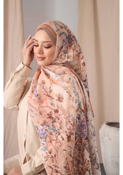 Sütlü Kahve Siyane Çiçek Cupra Viskon Şal