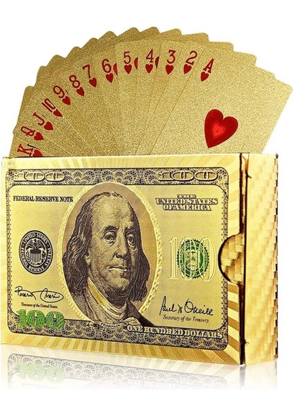 Gold Dolar Baskılı Pvc Oyun Kartı Su Geçirmez, Esnek, Çizilmez 54’lü Deste