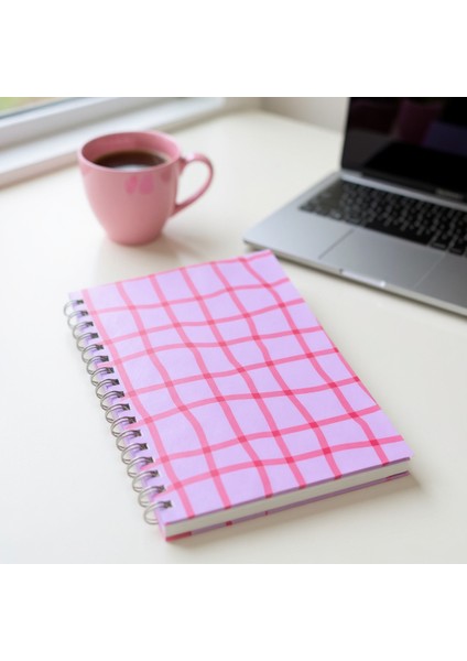 Isim Yazılabilir A5 Kareli Spiralli Defter | El Yapımı, 96 Yaprak, Ivory Kâğıt - Pinko