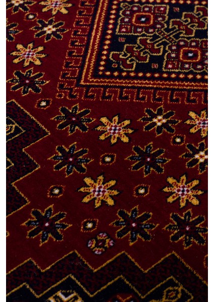 Sateen Afghan SFG01 Red Afgan Desenlerine Sahip Hav Vermez Yıkanabilir Kaymaz Tabanlı Makine Halısı modelleri
